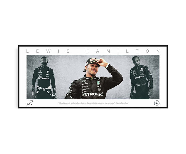 LEWIS HAMILTON PANORAMIC COLLAGE PRINT SIGNED FRAMED WINGS