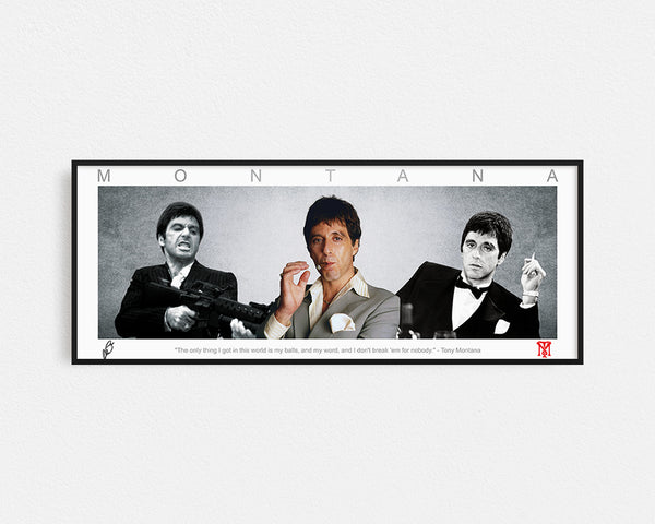 SCARFACE PANORAMIC COLLAGE PRINT SIGNED FRAMED WINGS