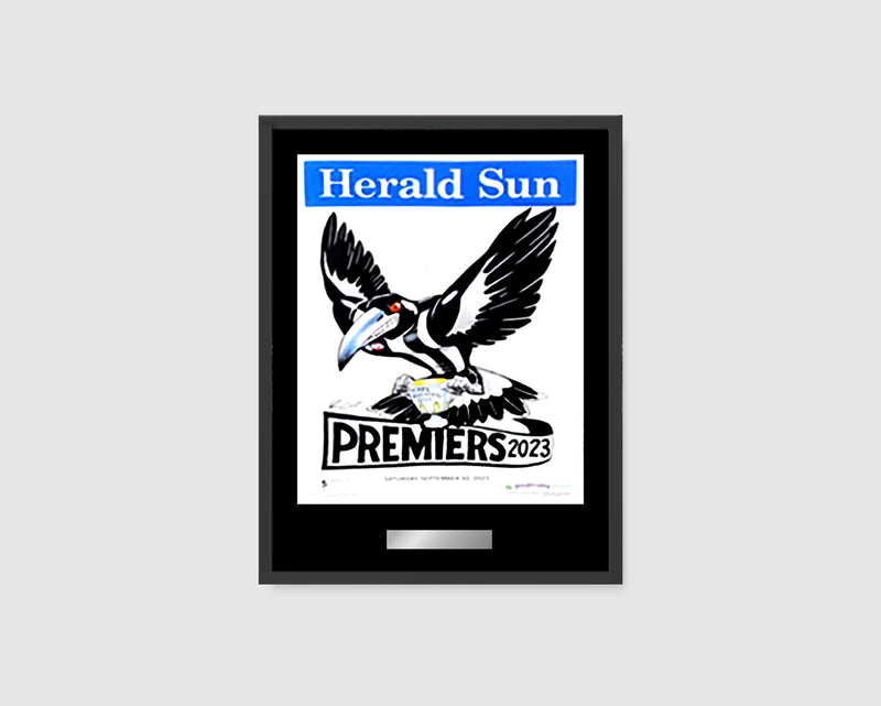 DELUXE COLLINGWOOD MAGPIES OFFICIAL HERALD SUN 2023 FRAMED POSTER