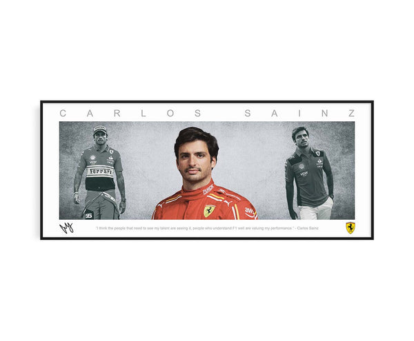 CARLOS SAINZ PANORAMIC COLLAGE PRINT SIGNED FRAMED WINGS
