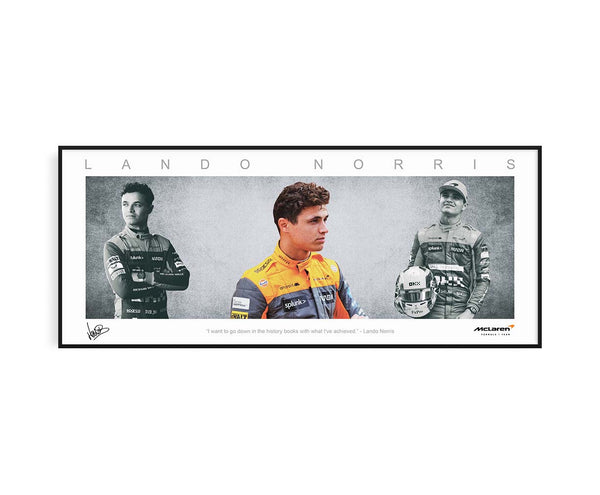 LANDO NORRIS PANORAMIC COLLAGE PRINT SIGNED FRAMED WINGS