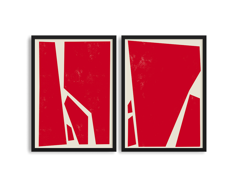 Abstract Squares Red Two Prints