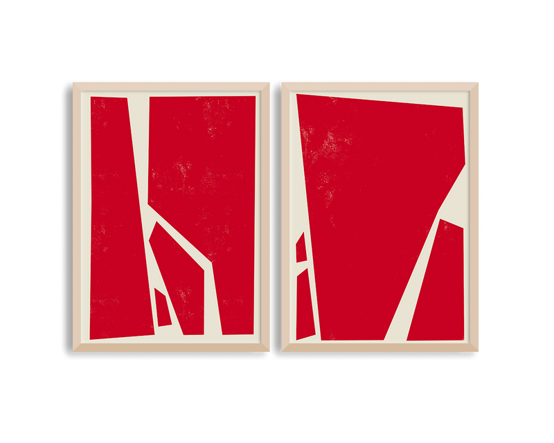 Abstract Squares Red Two Prints