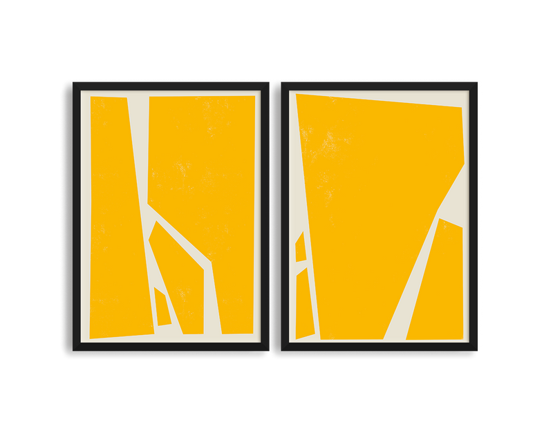 Abstract Squares Yellow Two Prints