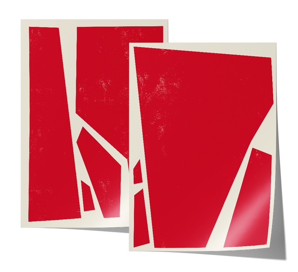 Abstract Squares Red Two Prints