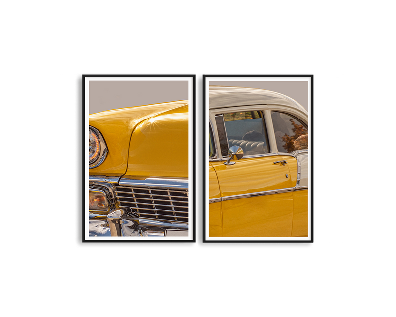 Yellow Car Set Includes Two Prints