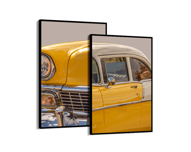 Yellow Car Set Includes Two Prints