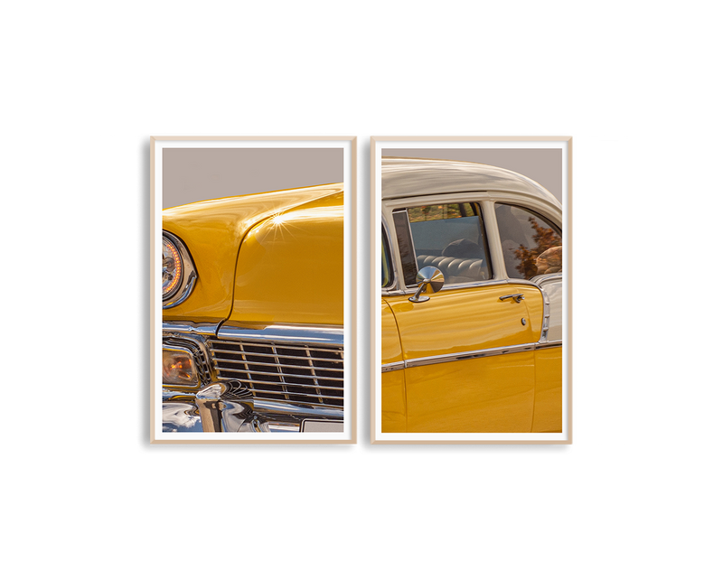 Yellow Car Set Includes Two Prints