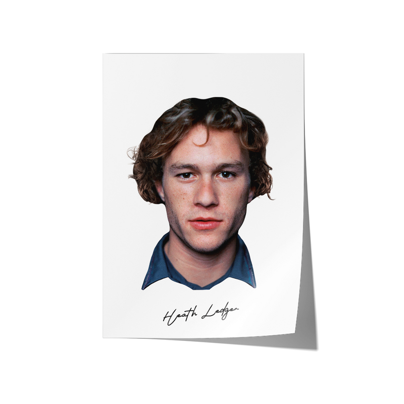 Big Head Retro Heath Ledger White Portrait