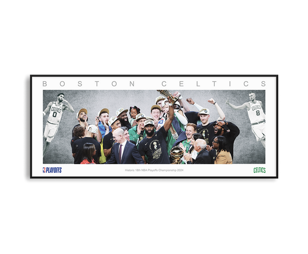 BOSTON CELTICS PANORAMIC COLLAGE PRINT FRAMED WINGS