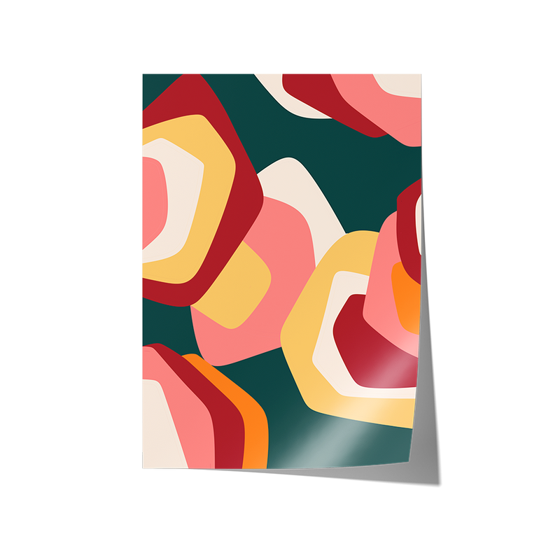 Framed abstract art print with colorful geometric shapes