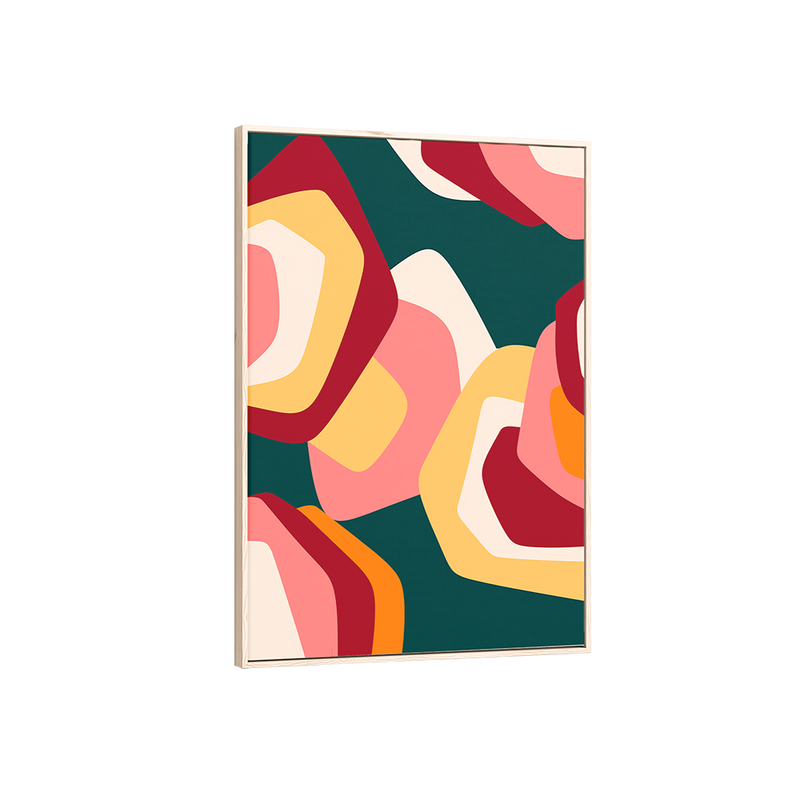 Framed abstract art print with colorful geometric shapes