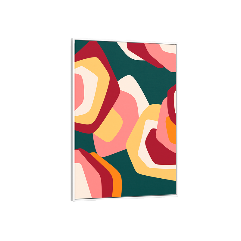 Framed abstract art print with colorful geometric shapes
