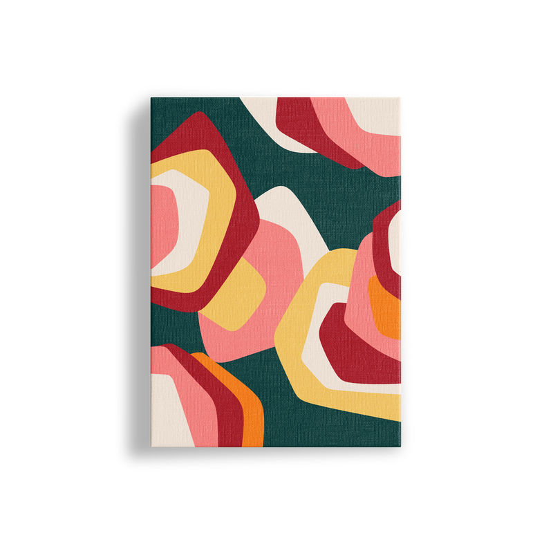 Framed abstract art print with colorful geometric shapes