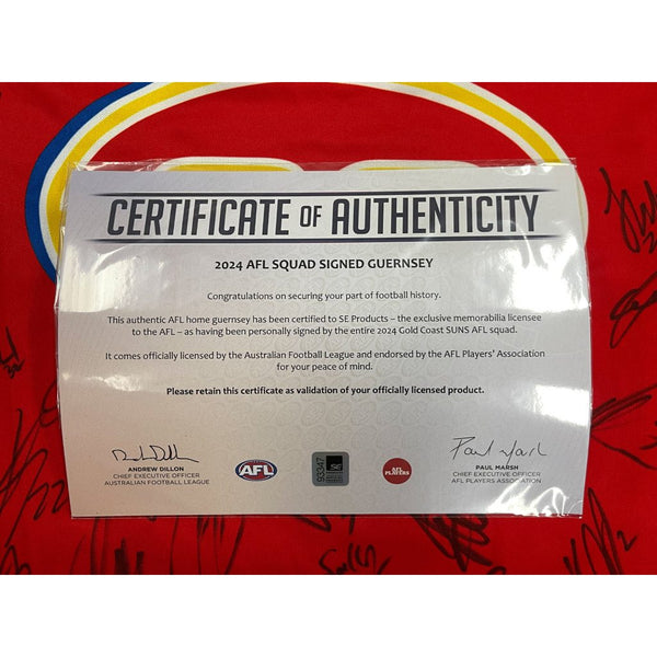 GOLD COAST SUNS 2024 SQUAD SIGNED OFFICIAL GUERNSEY