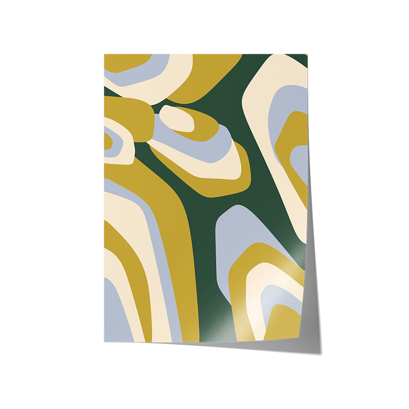 Framed abstract art print with colourful geometric shapes
