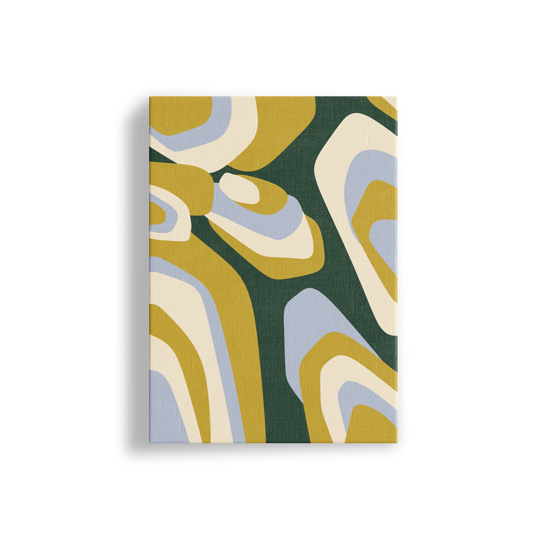 Framed abstract art print with colourful geometric shapes