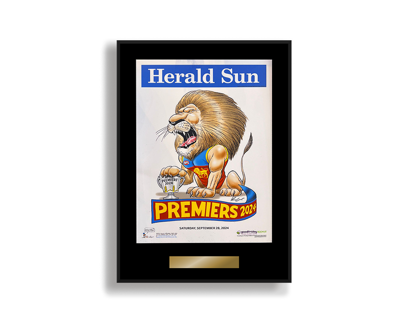 DELUXE BRISBANE LIONS OFFICIAL HERALD SUN 2024 FRAMED POSTER (Black Edition)