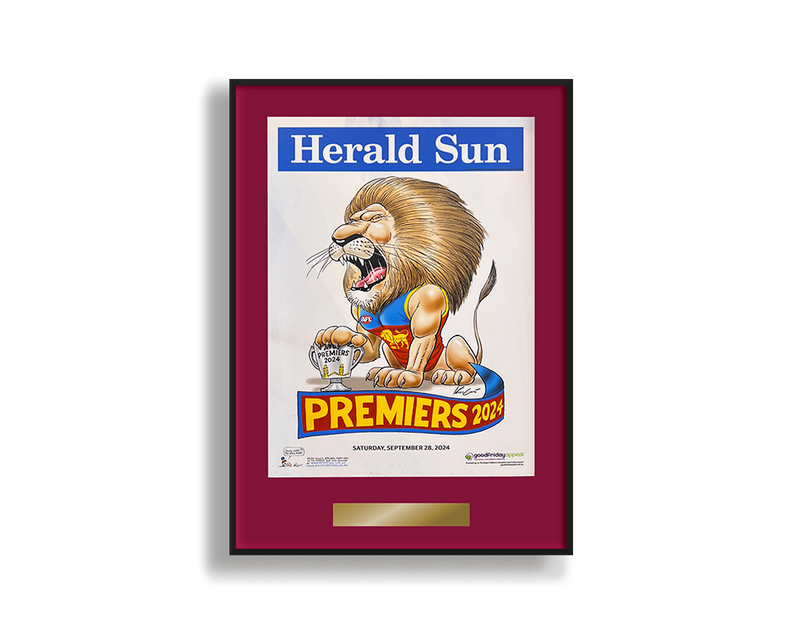 DELUXE BRISBANE LIONS OFFICIAL HERALD SUN 2024 FRAMED POSTER (Maroon Edition)