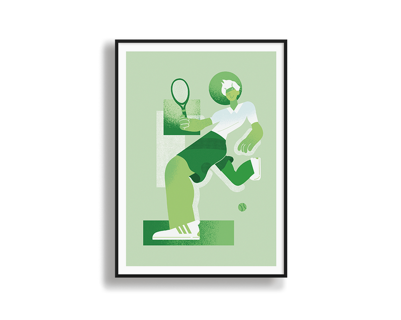 Abstract olympic Tennis art painting in shades of green, printed on premium canvas and framed