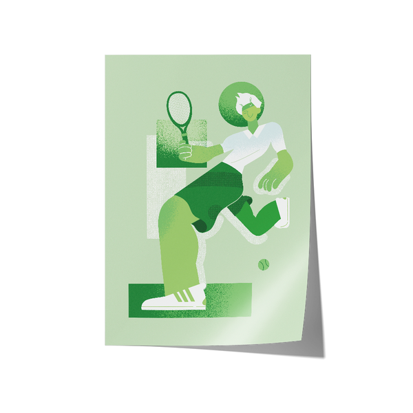 Abstract olympic Tennis art painting in shades of green, printed on premium canvas and framed