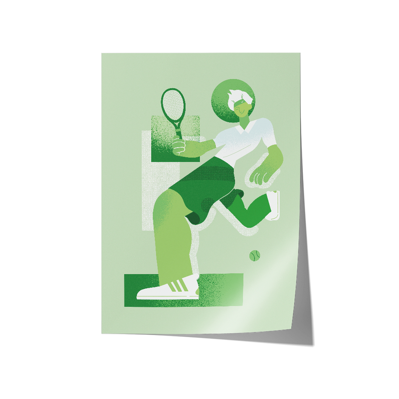 Abstract olympic Tennis art painting in shades of green, printed on premium canvas and framed