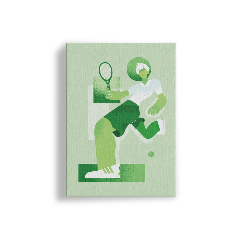 Abstract olympic Tennis art painting in shades of green, printed on premium canvas and framed