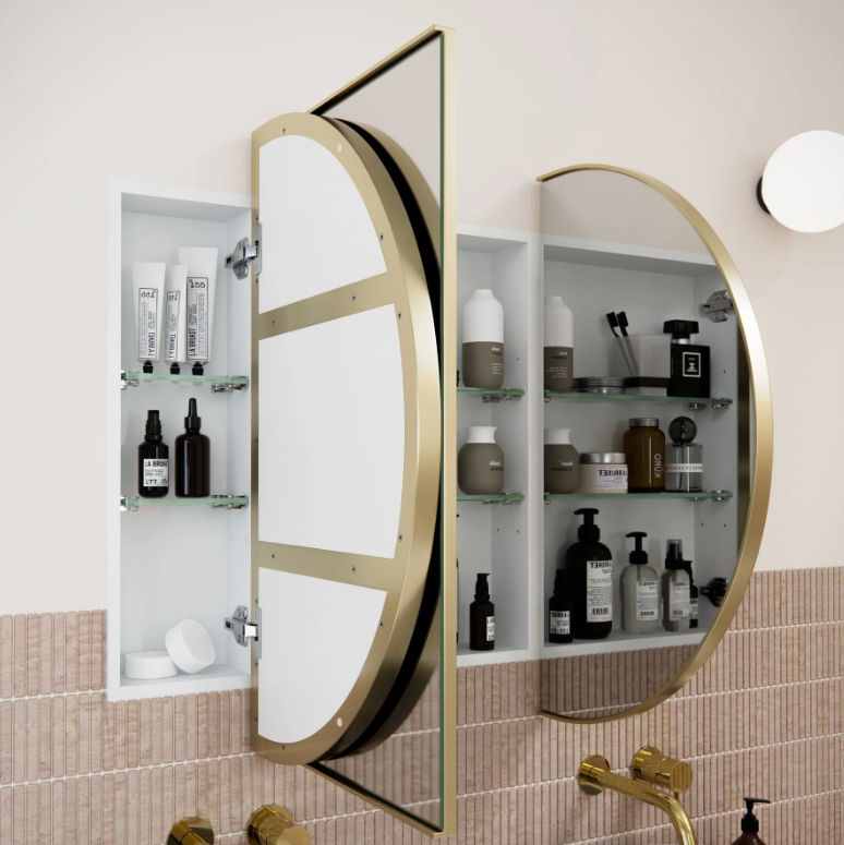 Pill Mirror Cabinet - 760 X 1200MM - Satin Brass