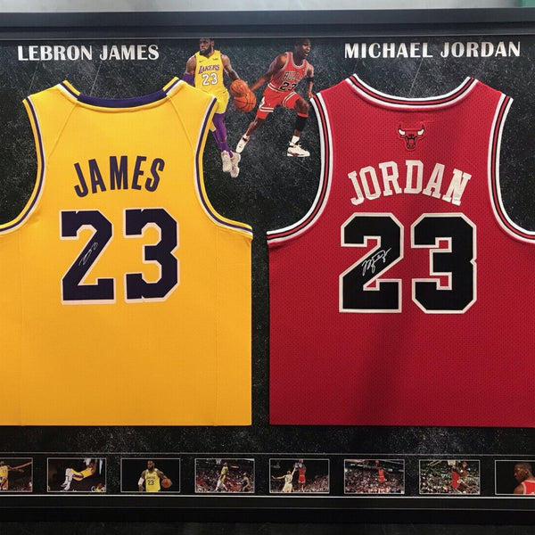 LEBRON JAMES MICHAEL JORDAN DUAL JERSEY FRAMED BUNDLE