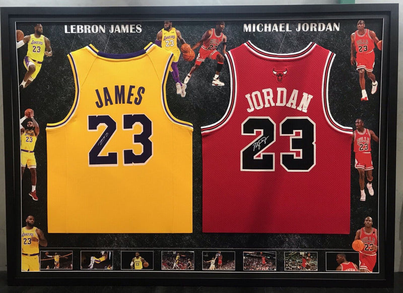 LEBRON JAMES MICHAEL JORDAN DUAL JERSEY FRAMED BUNDLE