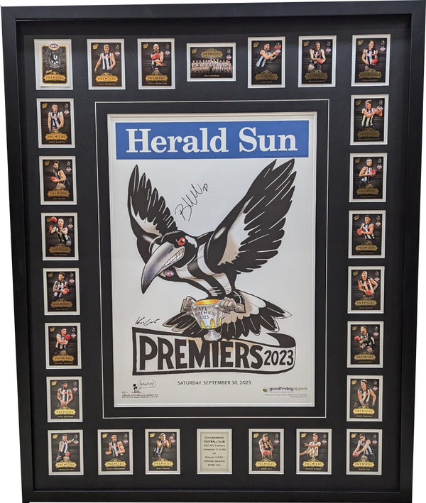 COLLINGWOOD HERALD SUN WITH CARDS SIGNED BOBBY HILL