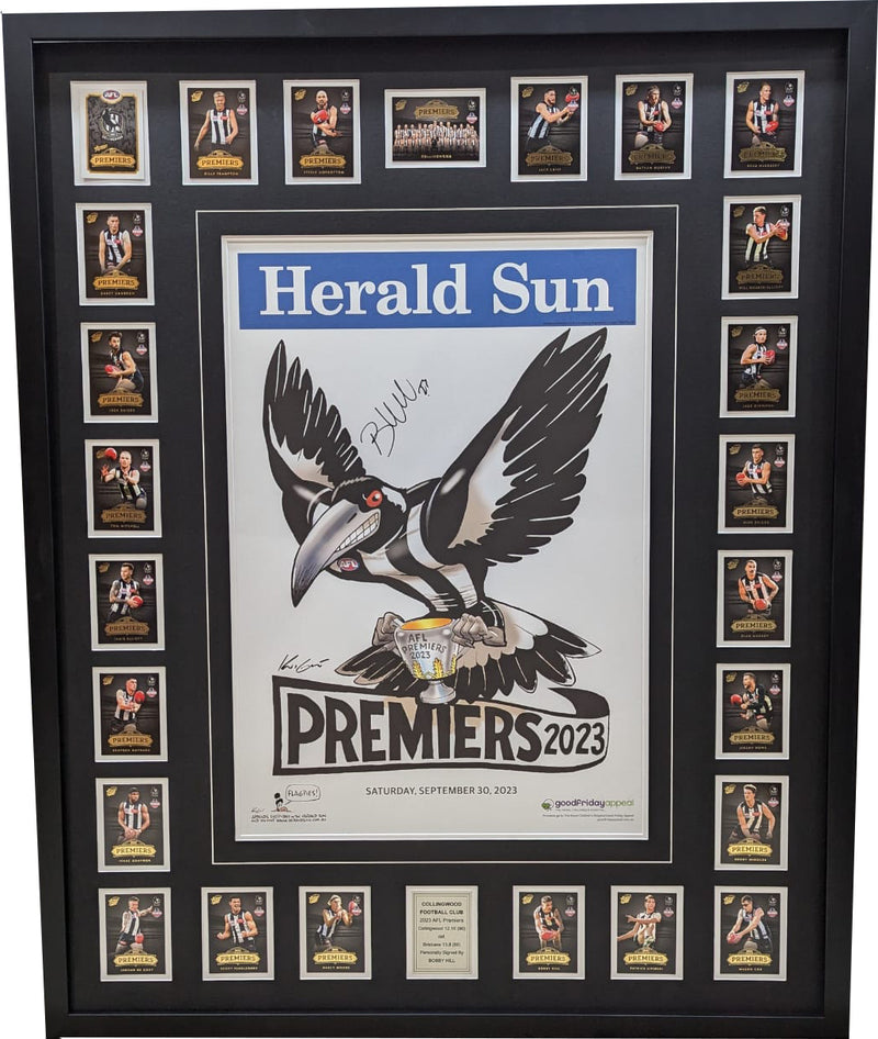 COLLINGWOOD HERALD SUN WITH CARDS SIGNED BOBBY HILL