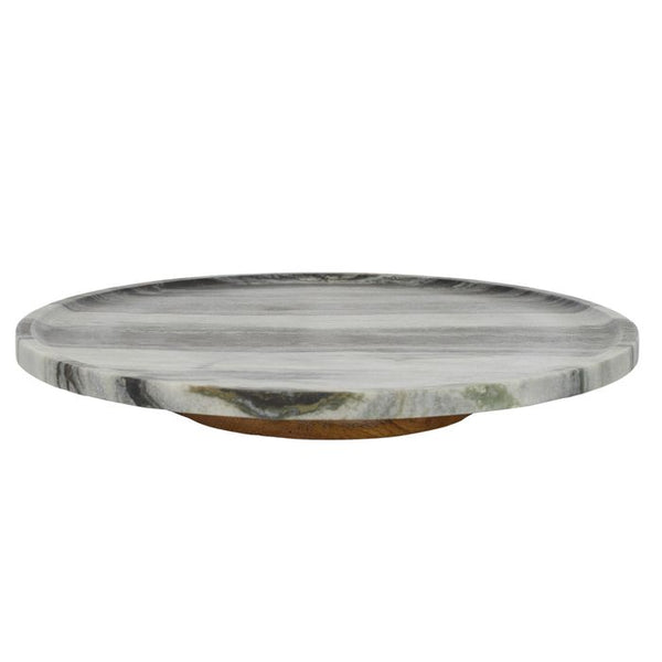 “Marais Marble Lazy Susan in black marble, 40cm diameter rotating serving tray with natural veining – elegant dining centrepiece from WALL TO WALL Prints.”