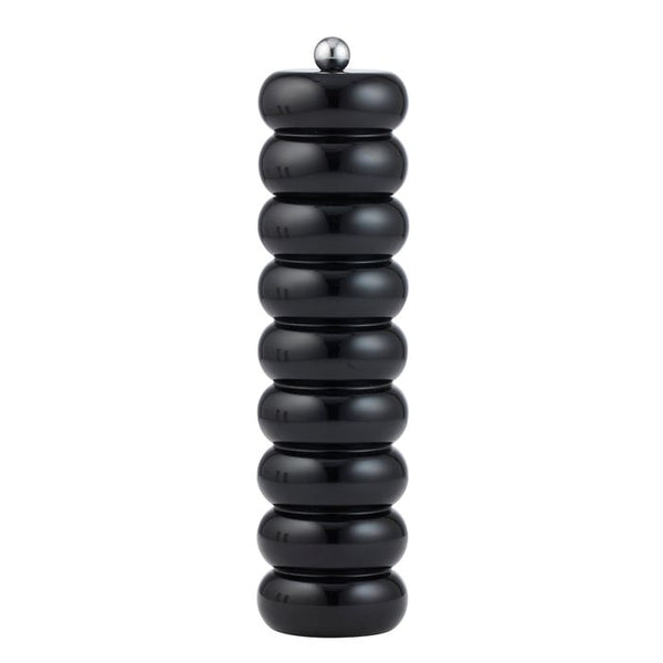 “Delphi Wood Salt and Pepper Grinder in matte black finish, 24cm tall with adjustable ceramic mechanism – modern wooden table accessory from WALL TO WALL Prints.”