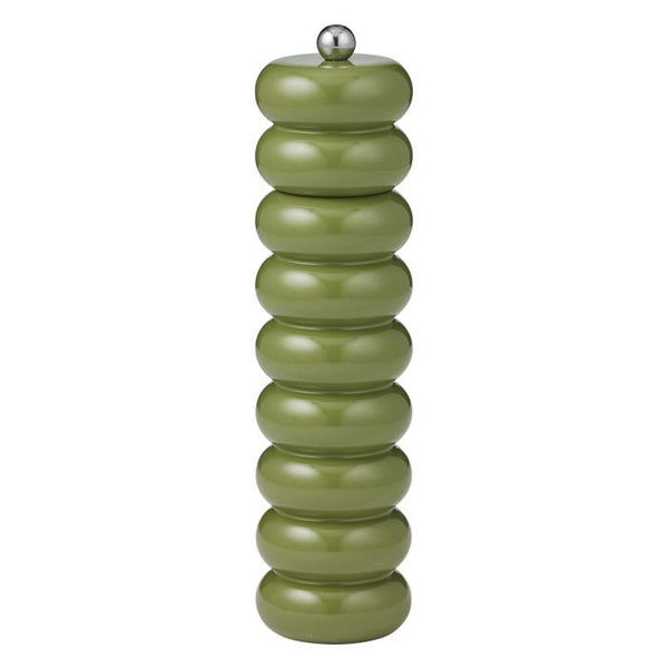 “Delphi Wood Salt and Pepper Grinder in olive green finish, 24cm tall with adjustable ceramic mechanism – wooden grinder from WALL TO WALL Prints.”