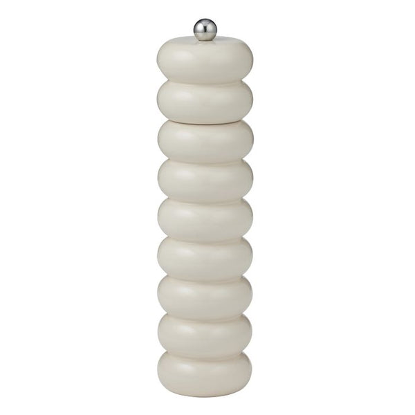 “Delphi Wood Salt and Pepper Grinder in ivory finish, 24cm tall with adjustable ceramic mechanism – minimalist wooden grinder from WALL TO WALL Prints.”