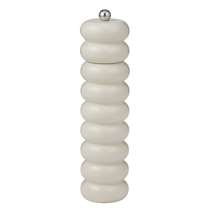 “Delphi Wood Salt and Pepper Grinder in ivory finish, 24cm tall with adjustable ceramic mechanism – minimalist wooden grinder from WALL TO WALL Prints.”