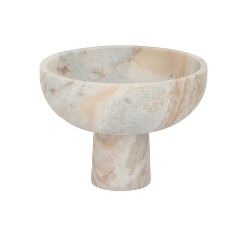 Marco Marble Footed Bowl made from nude-toned marble with natural veining, 25cm x 18cm – modern elevated centrepiece bowl from WALL TO WALL Prints.