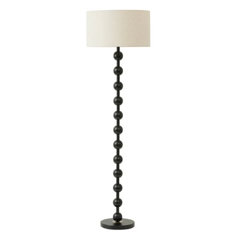 Mayer Metal Floor Lamp with tall black metal stand and natural fabric shade, 153cm high – modern statement lamp from WALL TO WALL Prints