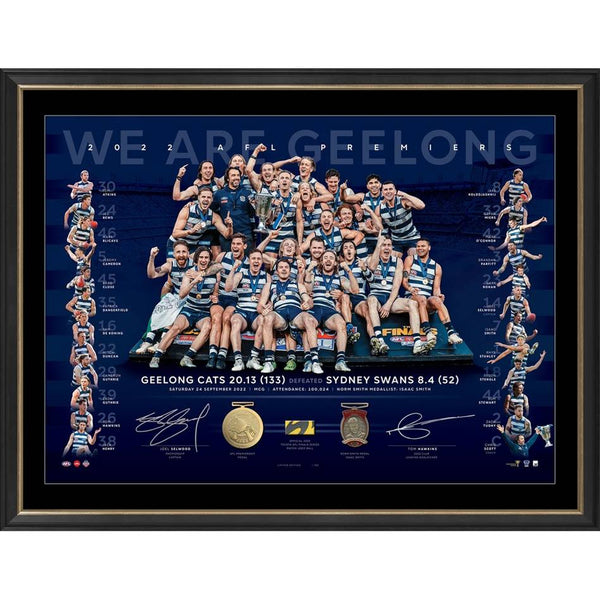 GEELONG - SELWOOD AND HAWKINS 2022 PREMIERS DUAL SIGNED LITHOGRAPH