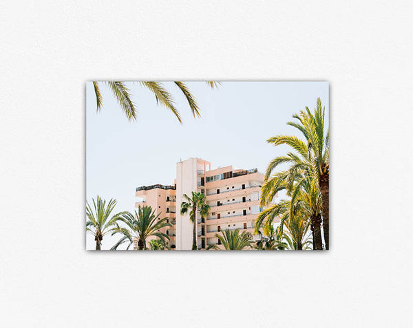 Hotel and Palm Trees Canvas Print