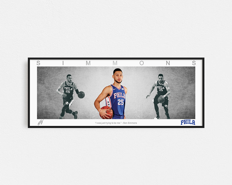 BEN SIMMONS PANORAMIC COLLAGE PRINT SIGNED FRAMED WINGS