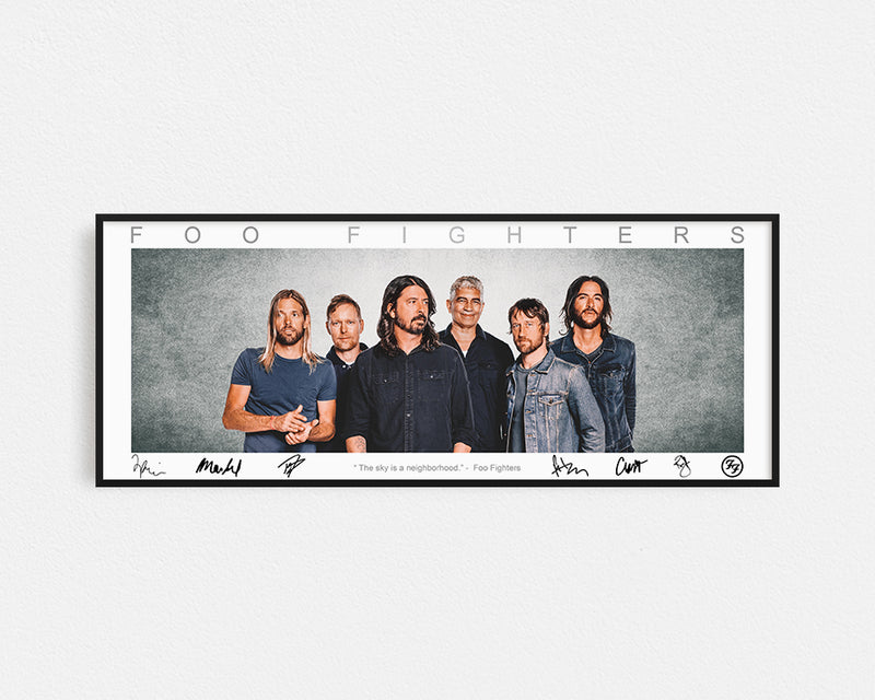FOO FIGHTERS COLLAGE PRINT SIGNED FRAMED PANORAMIC WINGS