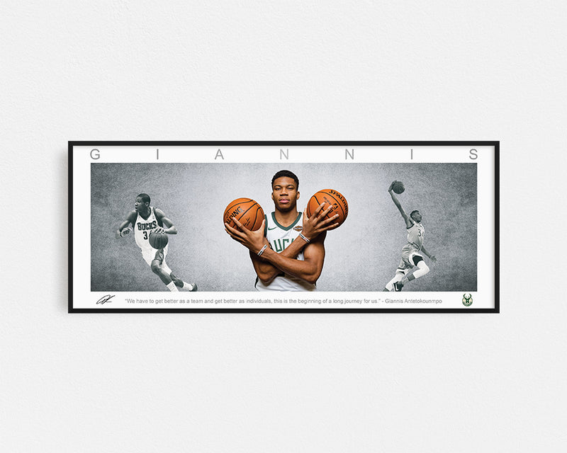 GIANNIS PANORAMIC COLLAGE PRINT SIGNED FRAMED WINGS