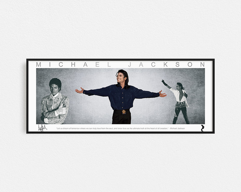 MICHAEL JACKSON PANORAMIC COLLAGE PRINT SIGNED FRAMED WINGS