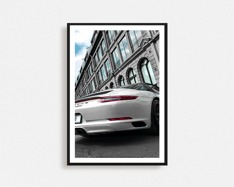 White Porsche Carrera 4 GTS Framed Wall Art