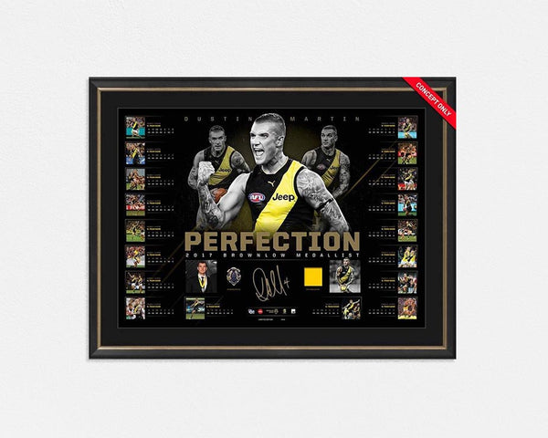 RICHMOND TIGERS – DUSTIN MARTIN 2017 BROWNLOW MEDAL PERFECTION SIGNED AND FRAMED LITHOGRAPH